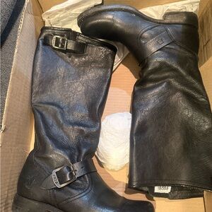 Frye Black Leather Heeled Boots